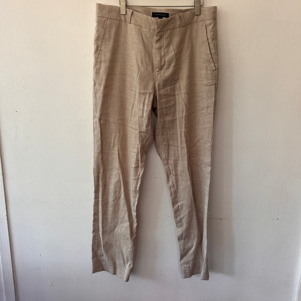 Banana Republic Ryan Pants Women 8 Tan Linen Blend Straight Leg Career Minimal